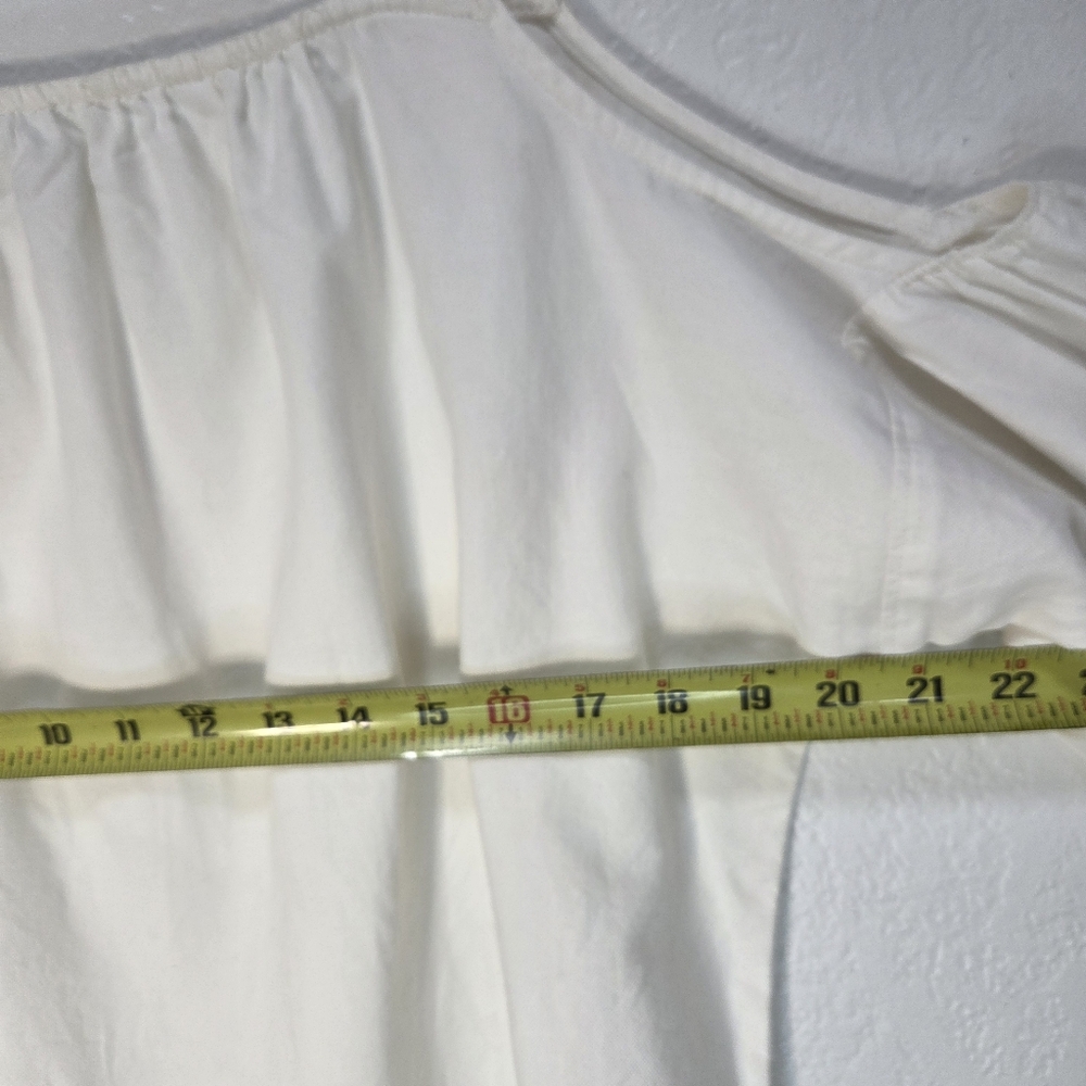Madewell Top Blouse XS Women's Indigo Cold Shoulder 3/4 Sleeve White 100% Cotton - Picture 12 of 15